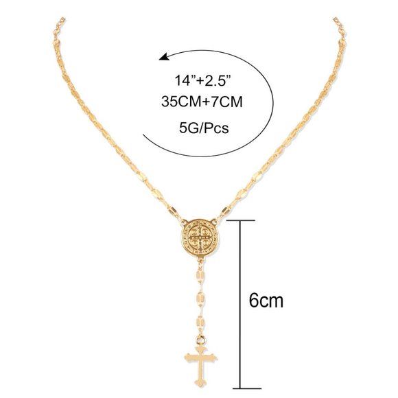 3/$35 Gold Tone Rosary Style Y-Drop Chain Necklace Cross Charm Dainty Jewelry - Picture 6 of 7